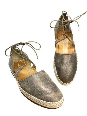 Paul Green Marcey Pewter Leather Ankle Tie Comfort Flats